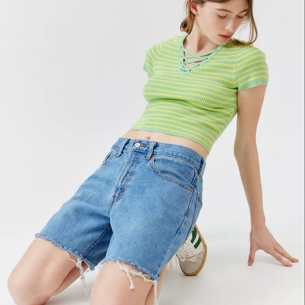 BDG Harley Lace Up Short Sleeve Sweater